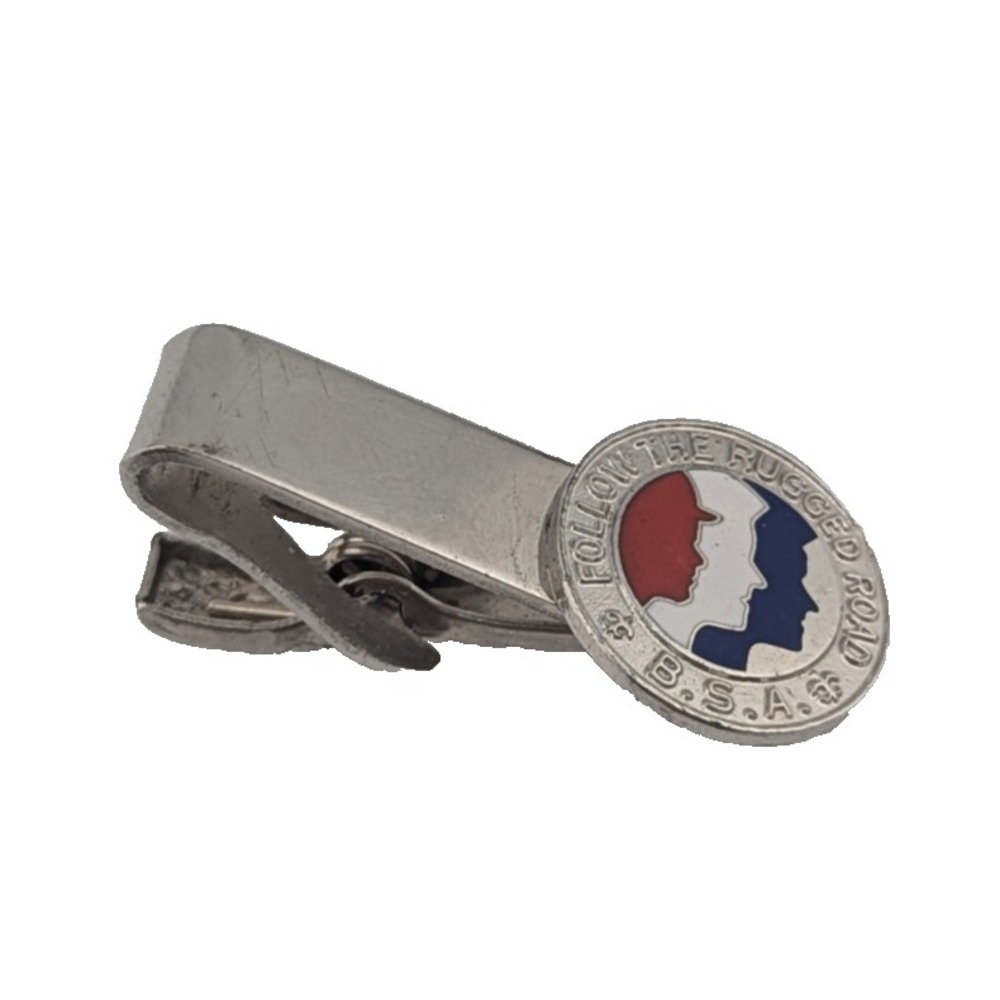 BSA Boy Scouts Follow Rugged Road Silver Tone Tie Bar Clip Clasp 1-3/8 Robbins
